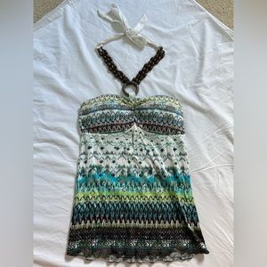 Y2K Beaded Tie Halter Top